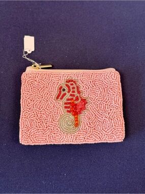 Beaded Pink Seahorse Zip Pouch